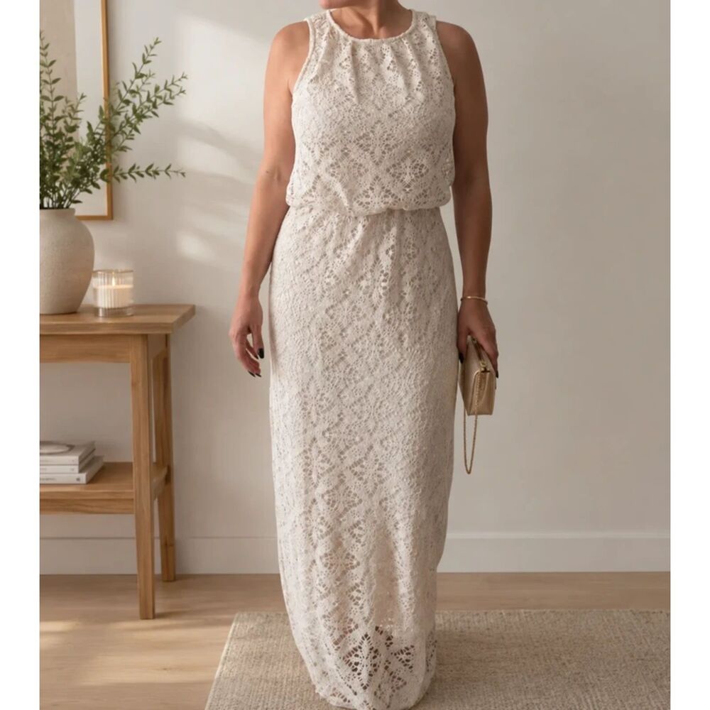 Metaphor Beige Lace Maxi Dress | Size L